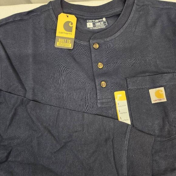 Carhartt Men's Large Long Sleeve Heavyweight Henley Loose Fit Navy - Picture 9 of 9
